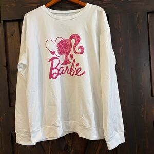 Barbie Silhouette Pink Heart Logo White Sweatshirt XL